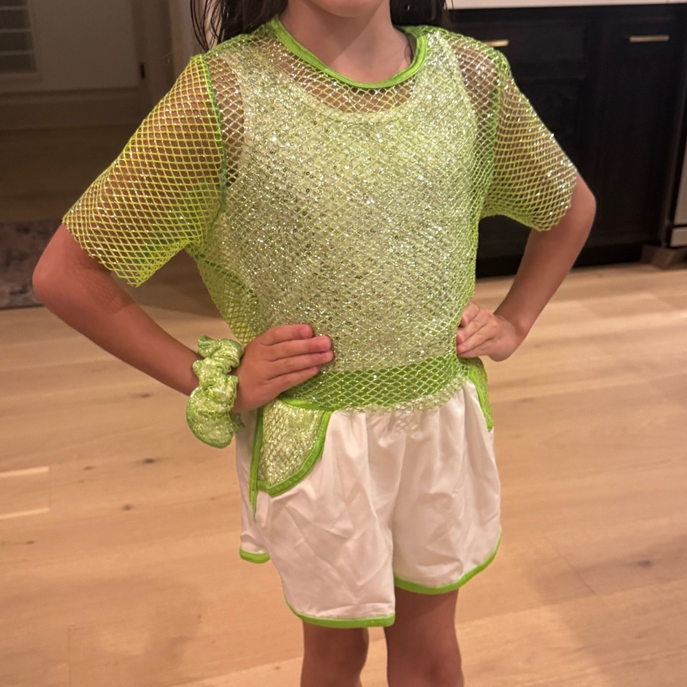 Weissman Neon Green Mesh Dance Costume with White Shorts